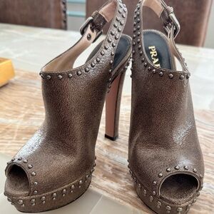 Prada Brown Peep-Toe Slingback Heels